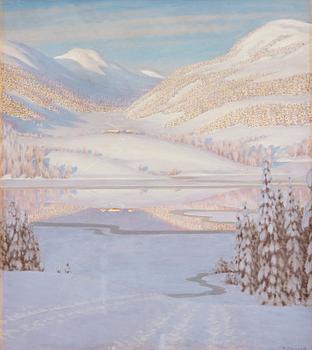 508. Gustaf Fjaestad, Reflections on a winter lake.