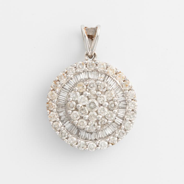 Pendant, white gold with baguette and brilliant cut diamonds.