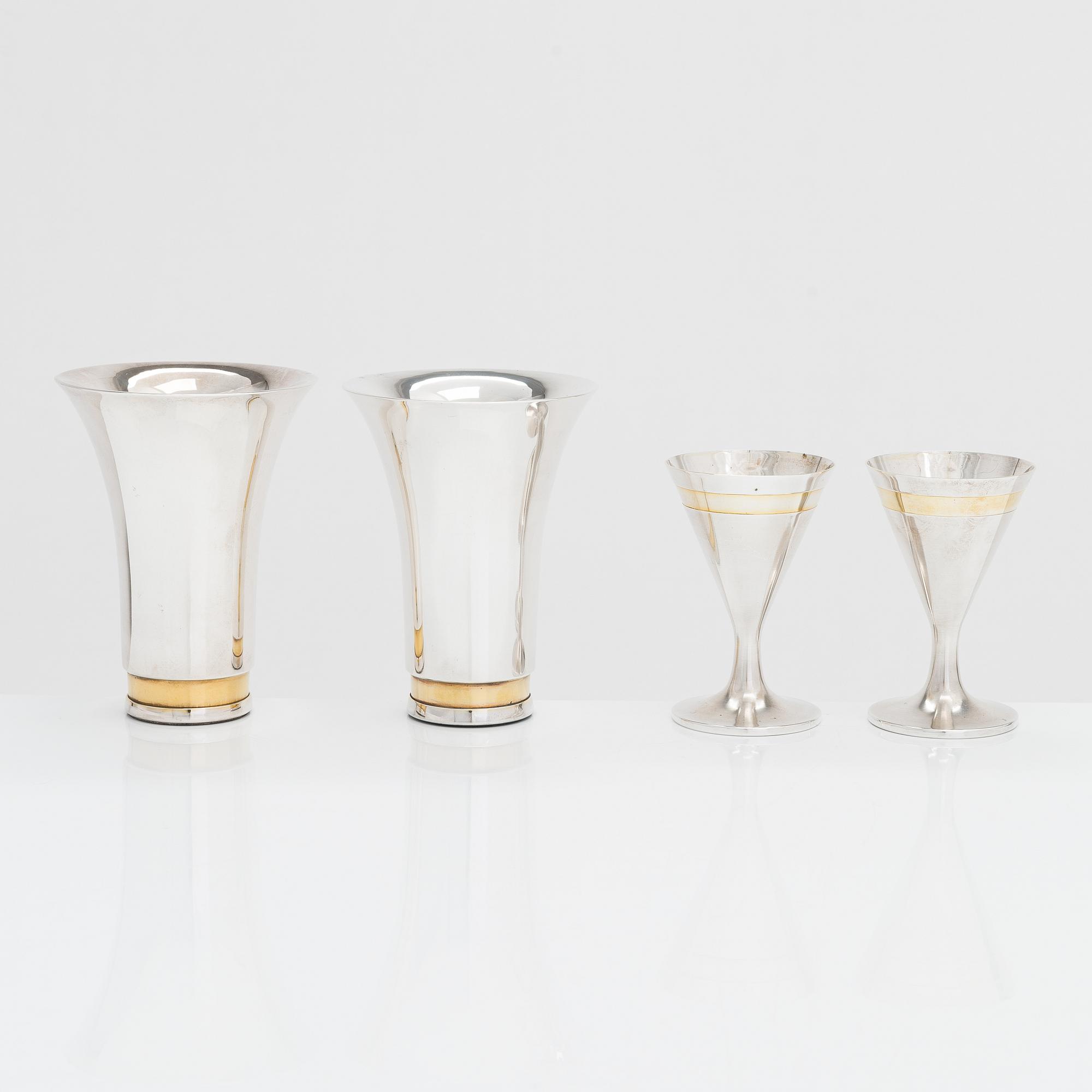 Pekka Piekäinen, two pairs of beakers, silver and gilded silver, 1979 and 1992.