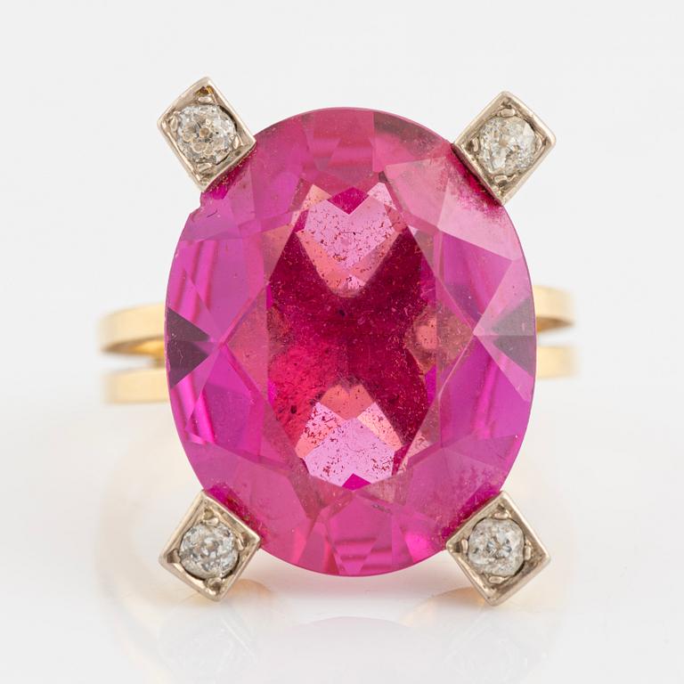 Synthetic stone and old cut diamond cocktail ring.