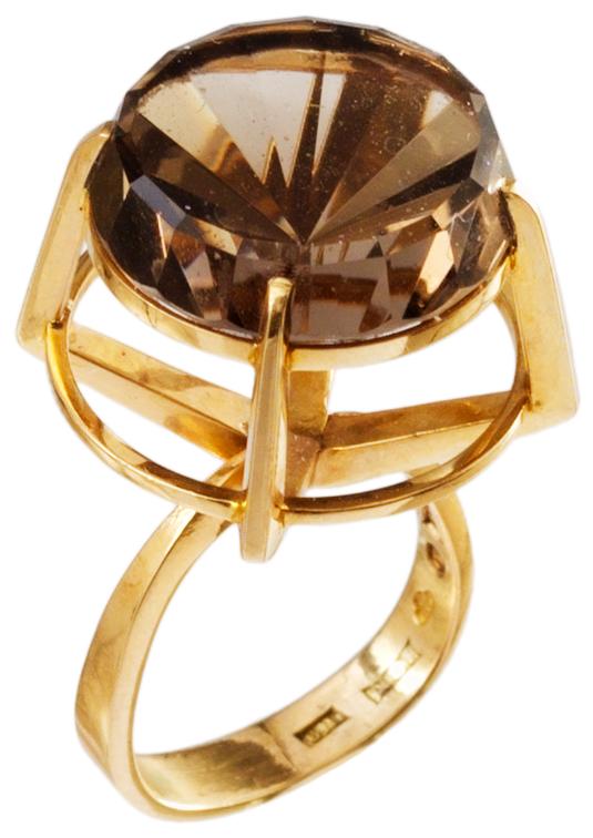 A Claes Giertta 18 k gold and facet cut smokey quartz, Stockholm 1963.