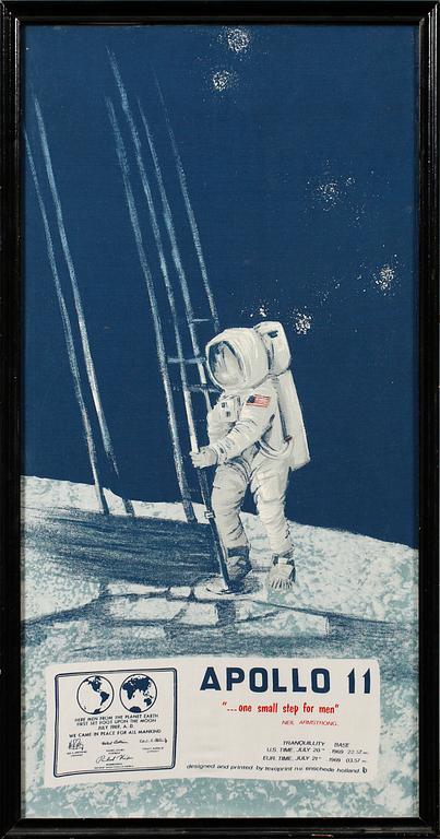 MÅNLANDNINGSSOUVENIR, "Apollo 11", textiltryck, 1969.