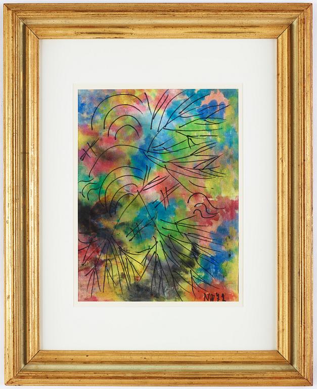 NELL WALDEN, mixed media on cloth, signed and dated -72.