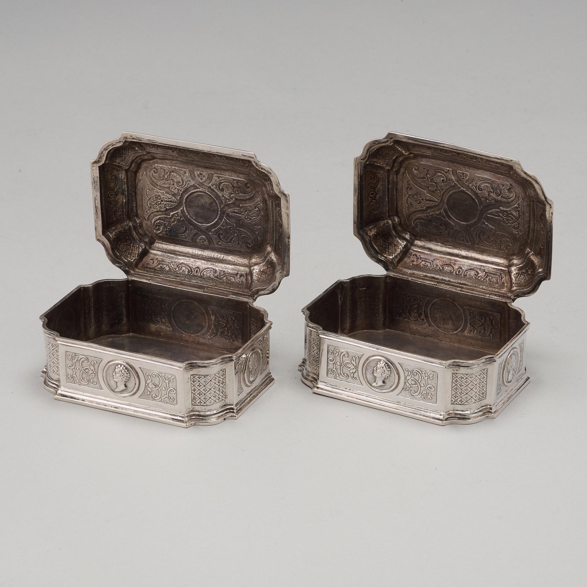 A Swedish 18th century 7 piece silver toilet service, mark of Johan Lorenz Starin, Stockholm 1736.