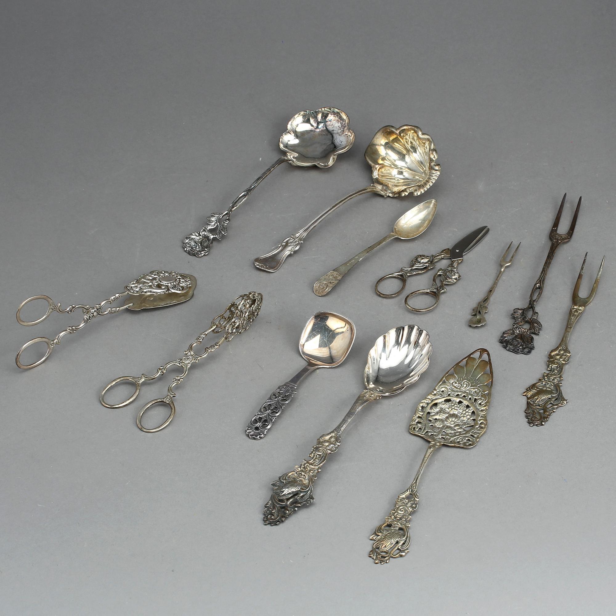 PARTI SILVER, delar 88, bl. a Gewe, Malmö och GAB Stockholm, mitten 1900-talets. Vikt ca 1 591 g.