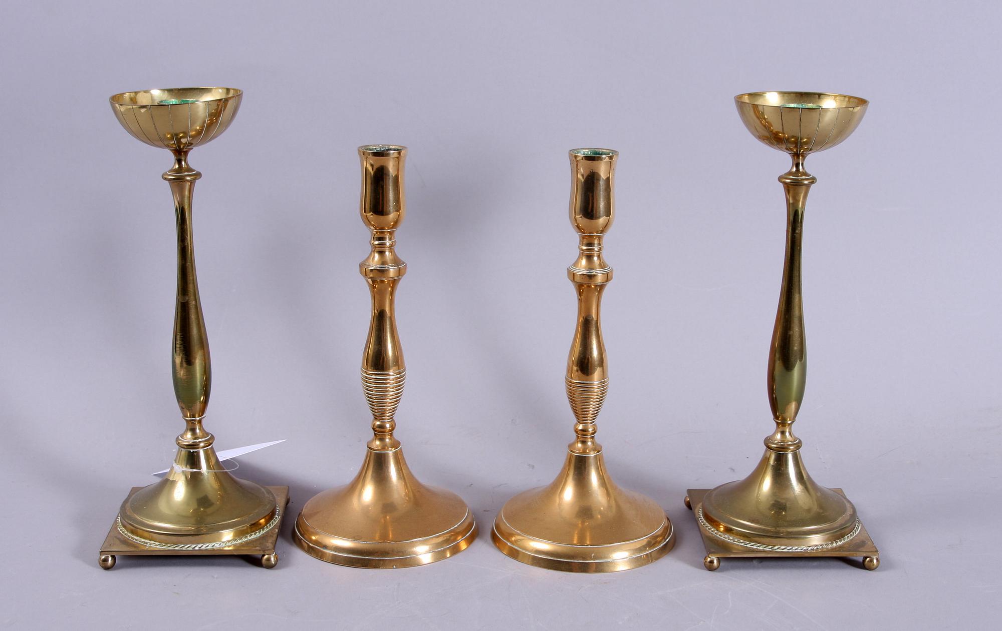 LJUSSTAKAR, 2 par, mässing, 1900-tal.