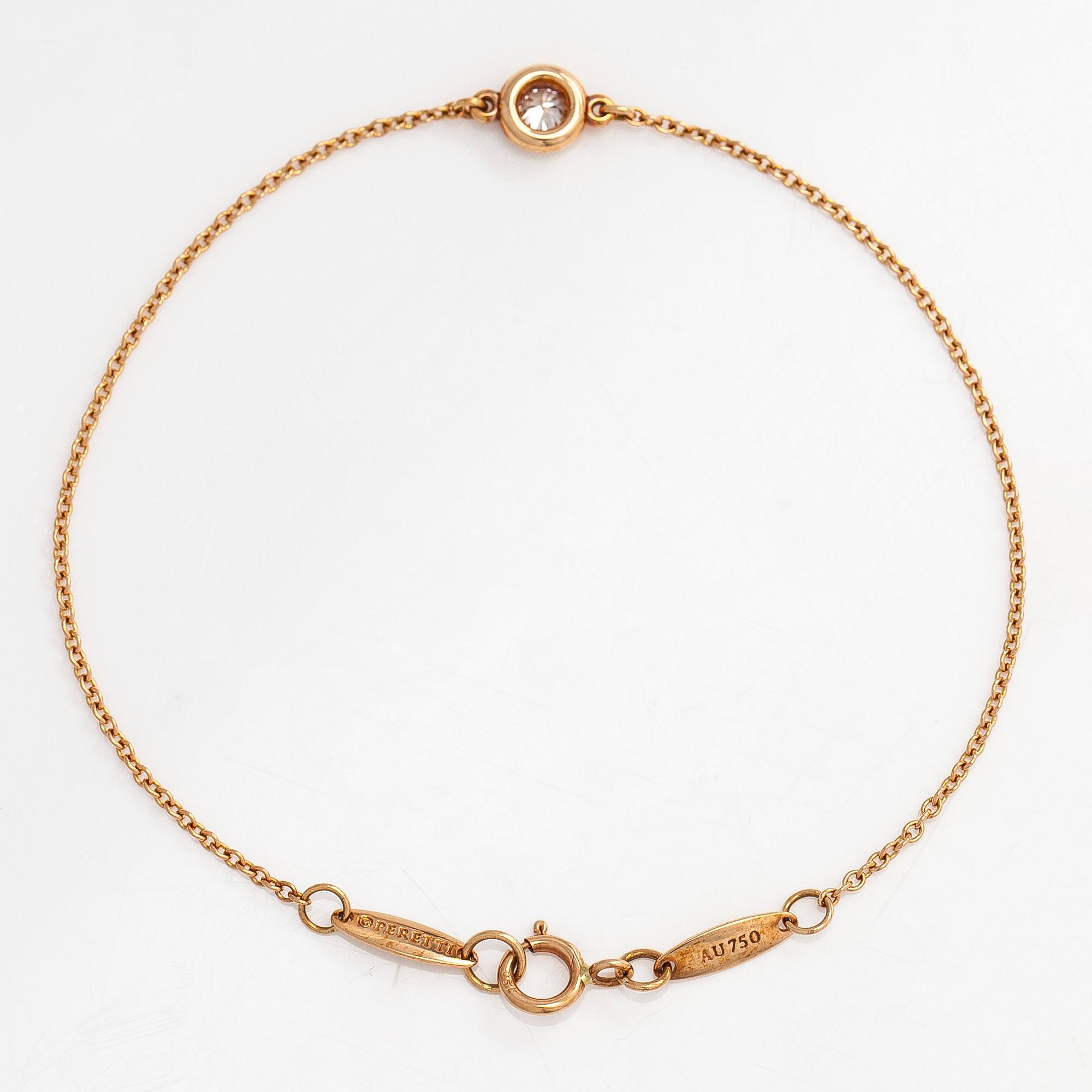 Tiffany & Co, Elsa Peretti, rannekoru, "Diamonds by the Yard", 18K ruusukultaa ja briljanttihiottu timantti.