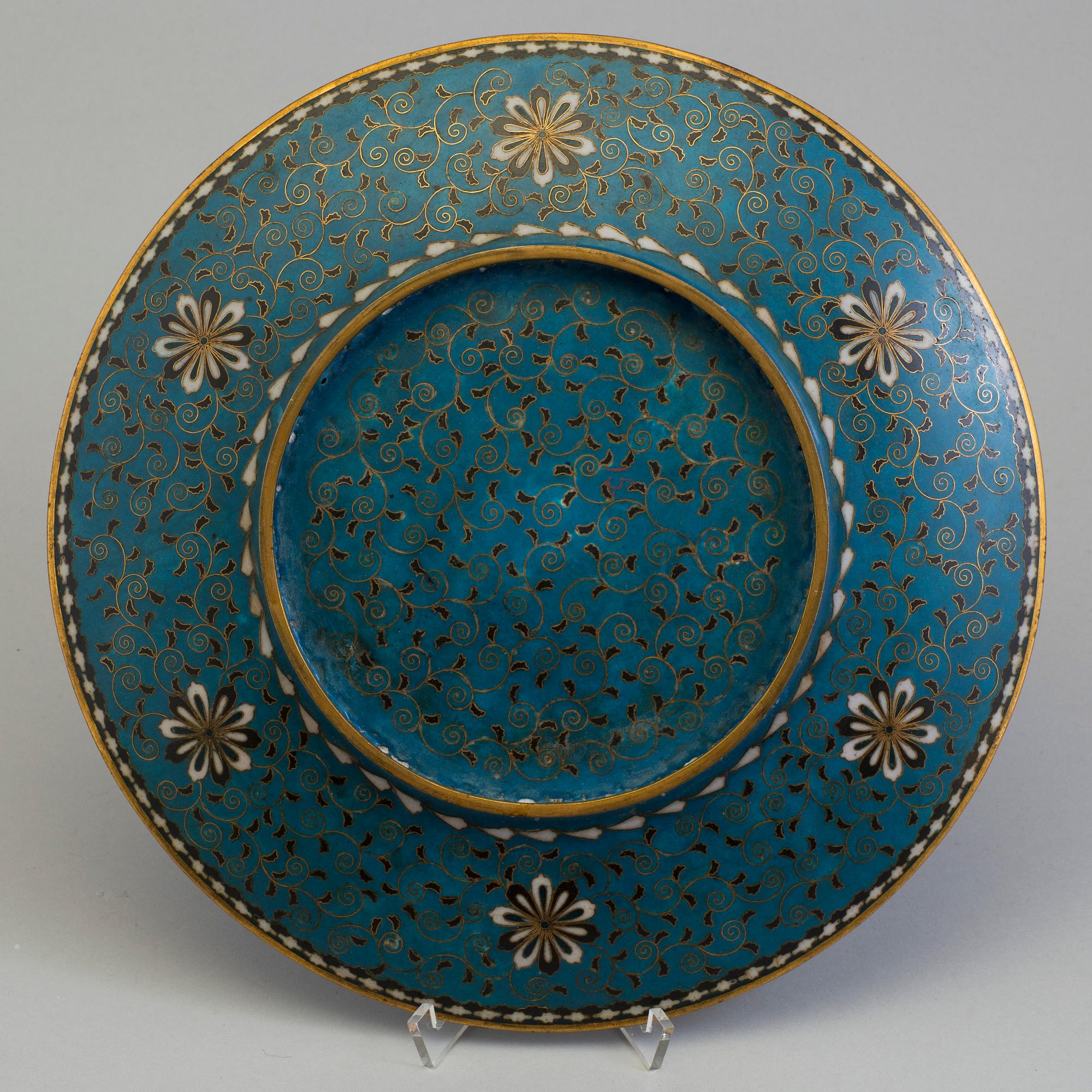 A Chinese 20th century cloisonne dish.