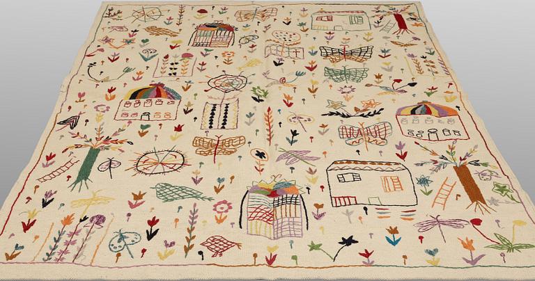 A hand-embroidered Kilim rug, approx. 240 x 181 cm.
