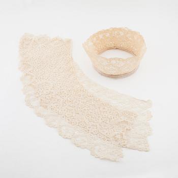 A bridal crown, two lace collar and two pair of gloves.