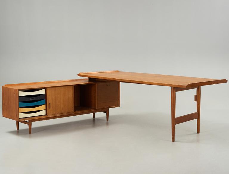 An Arne Vodder teak desk with sideboard, Sibast Furniture, Denmark 1950-60's.