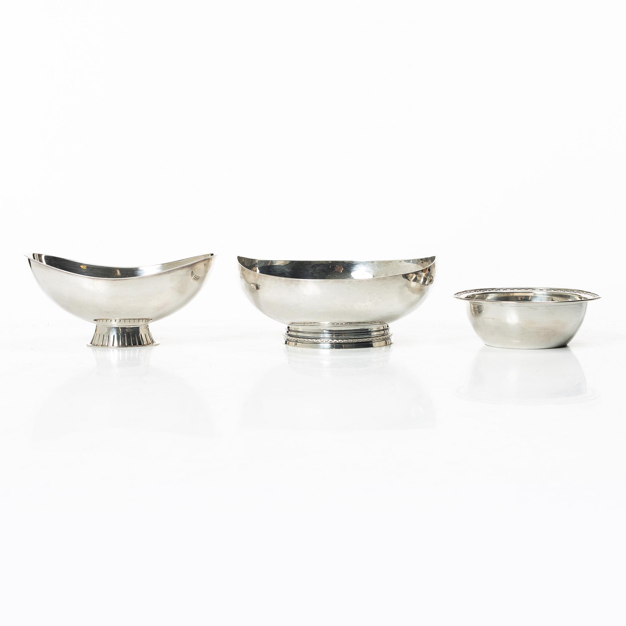 Three silver bowls, mid-20th century.