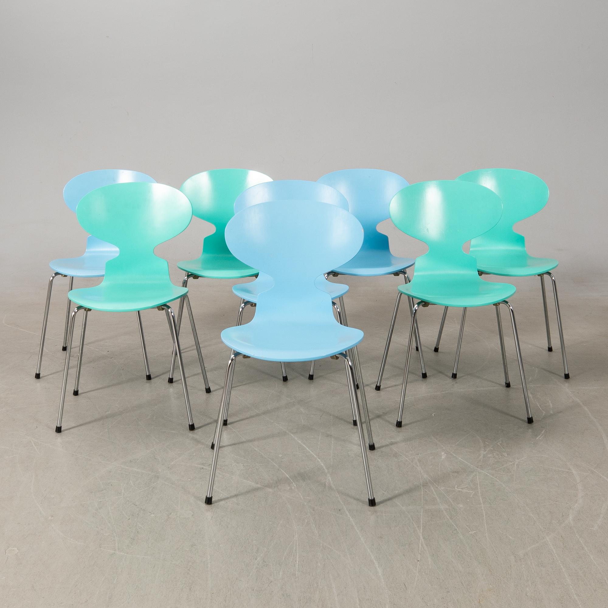 Arne Jacobsen, chairs 8 pcs, "Ant", Fritz Hansen, 1993.