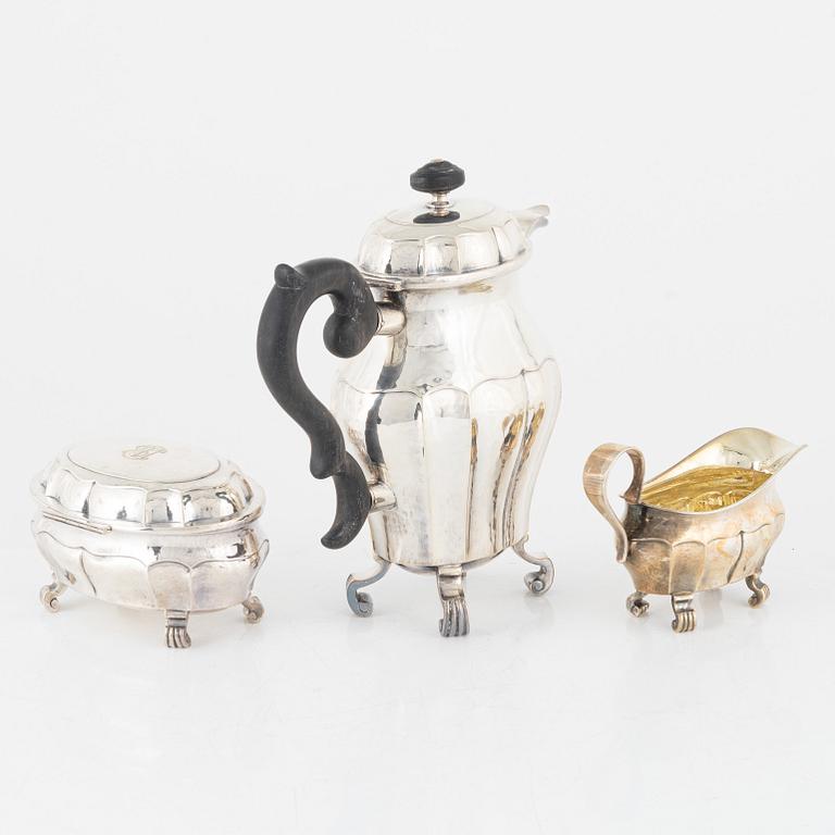 Kaffeservis, 3 delar, silver, rokokostil, GAB, Stockholm, 1926.