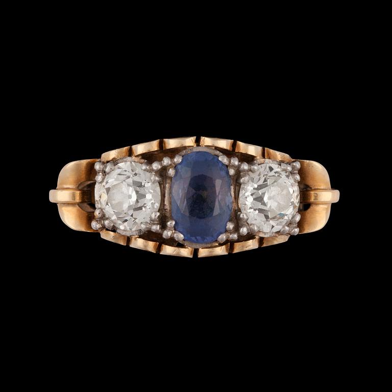 A sapphire and old-cut diamond ring.