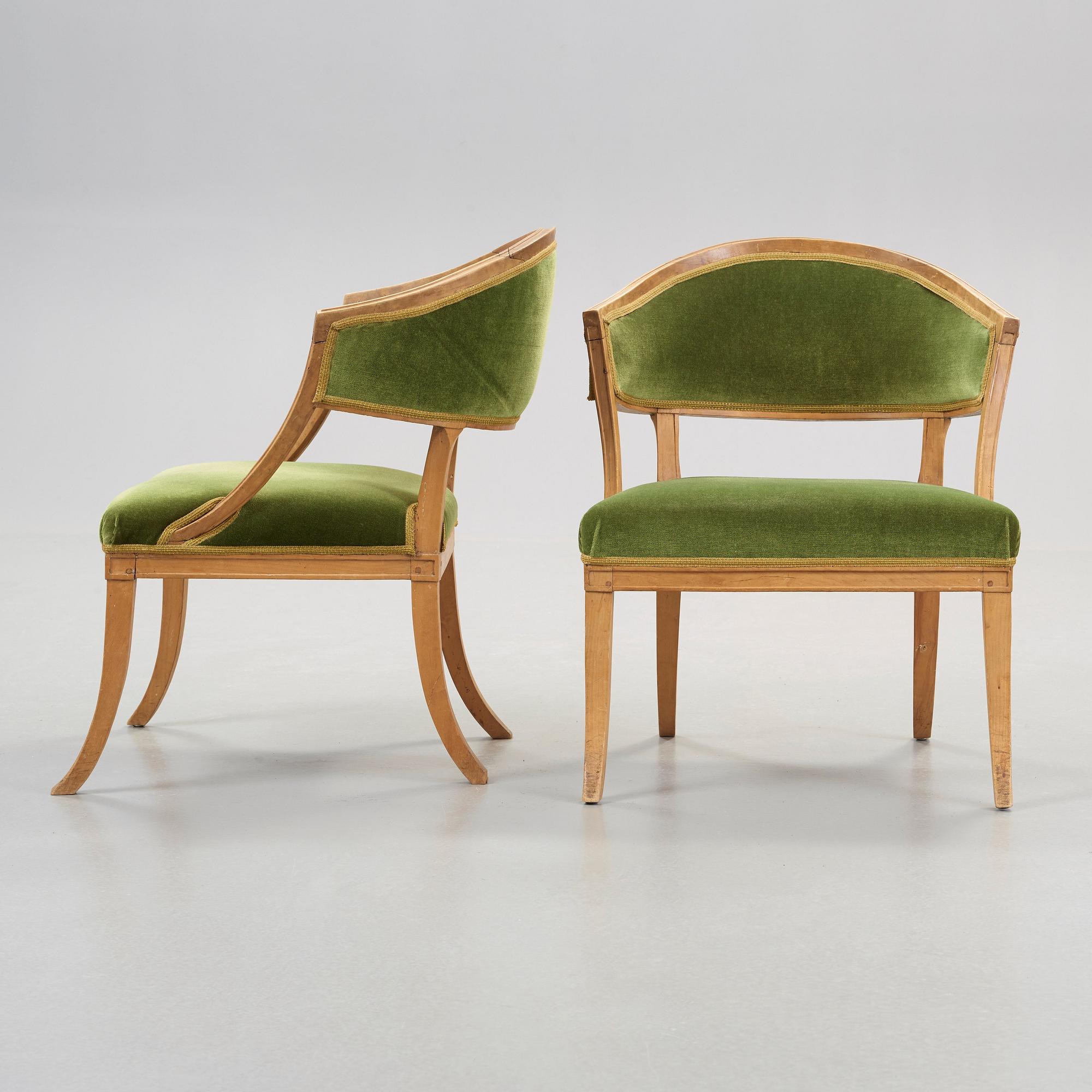 A pair of late Gustavian early 19th century armchairs.