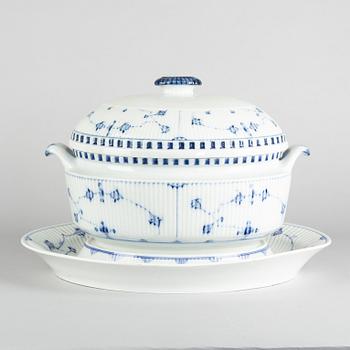 A 'Blue Fluted' porcelain tureen with cover and stand, Royal Copenhagen, early model, 19th century.