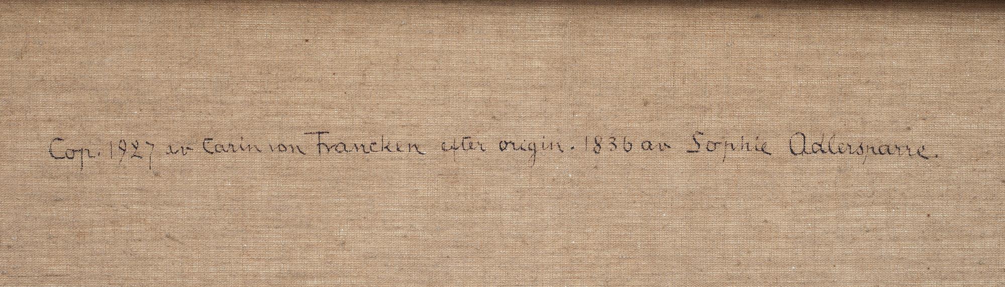 OKÄND KONSTNÄR, olja på duk, utförd 1927. Kopia efter Sophie Adlersparre 1836.