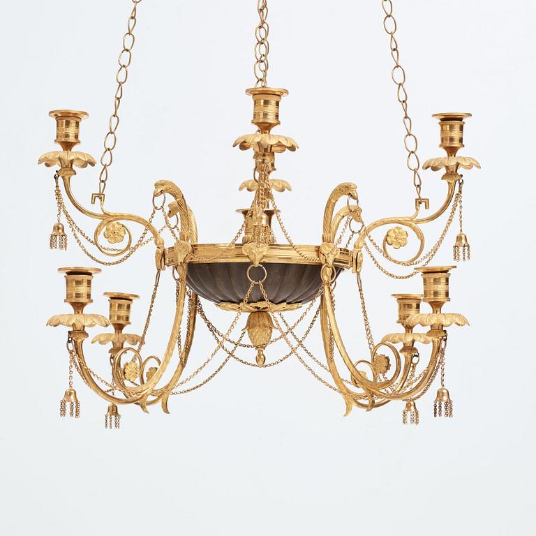A late Gustavian early 19th century nine-light hanging-lamp.