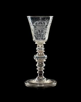 630. A Swedish Kungsholm goblet with the Royal Arms of Ulrica Eleonora, 18th Century.