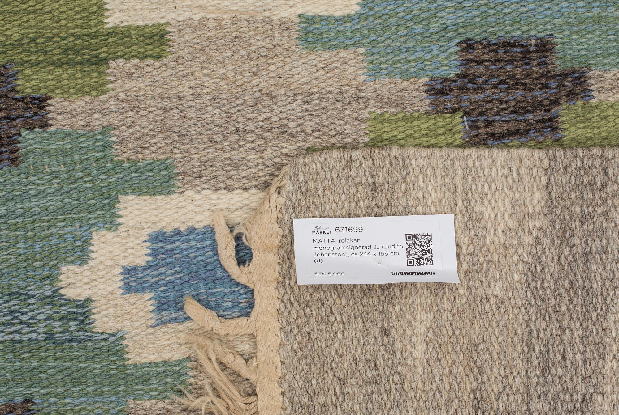 MATTA, rölakan, monogramsignerad JJ (Judith Johansson), ca 244 x 166 cm.