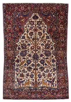 480. An Antique silk Keshan rug, Central Persia, c. 152 x 105 cm.