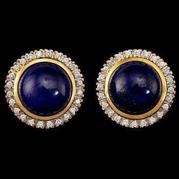 ÖRHÄNGEN, ett par, 18k guld med 24 briljantslipade diamanter vardera, tot ca 0.5 ct samt lapis lazuli, Ole Lynggaard.