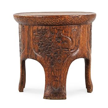 A Gustav Fjaestad Art Nouveau carved pine table by Adolf Swanson, Arvika, Sweden 1908.