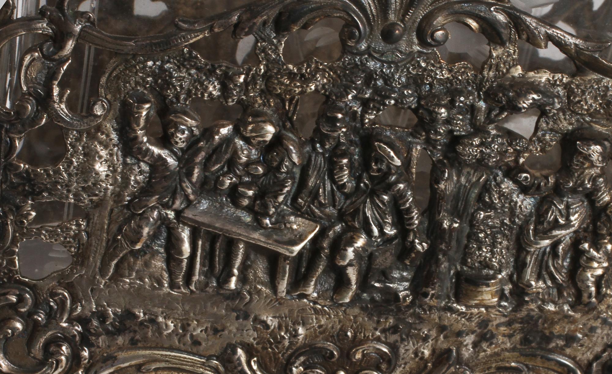 KARAFF, silver och glas, möjligen Weinranck & Schmidt, Hanau, Tyskland, omkring år 1900.