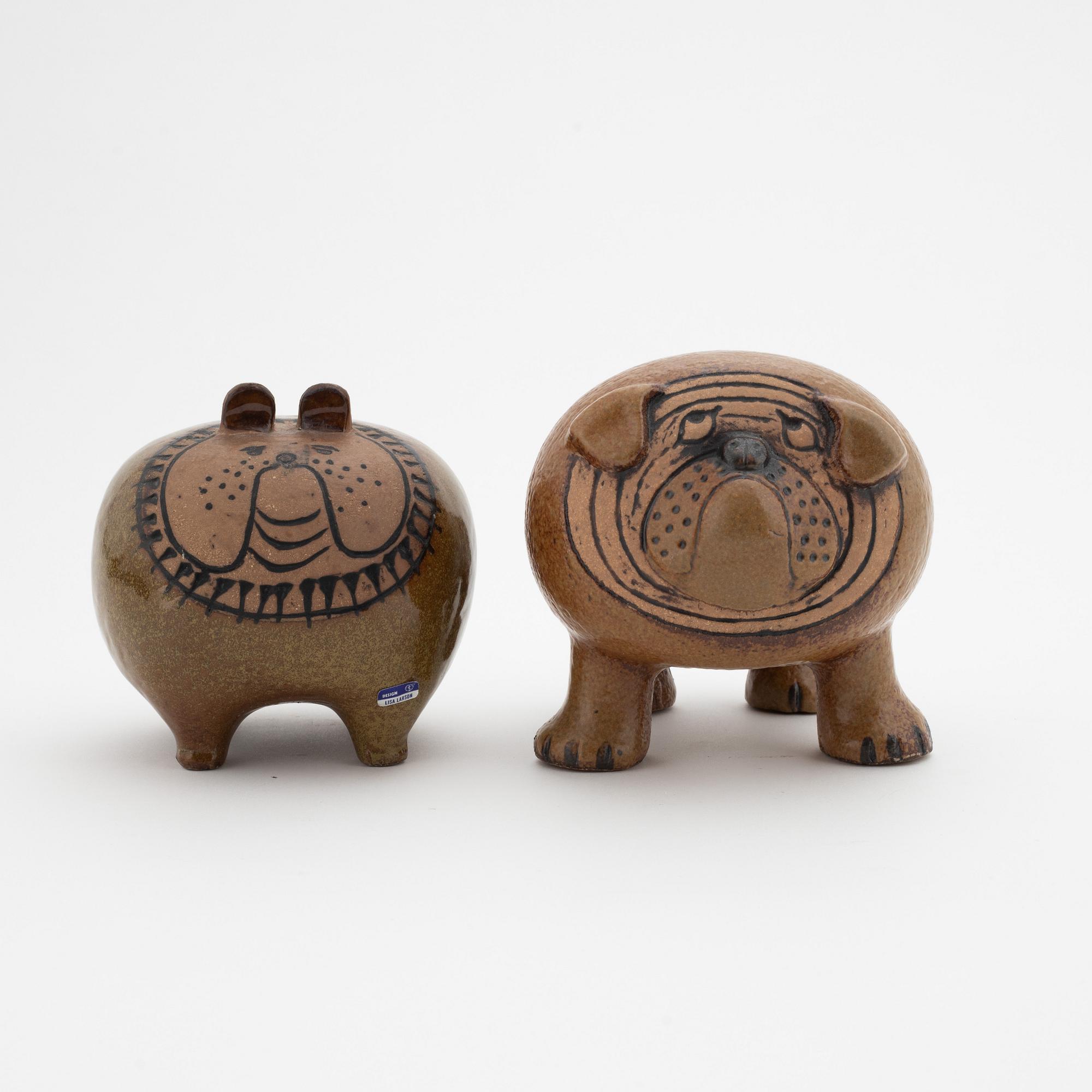 Lisa Larson, figuriner, 2 st, "Bulldog", Gustavsberg.