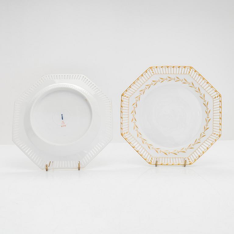 A 12-piece set of KPM porcelain dishes, Berlin, Germany, mid-20th century.