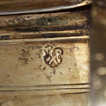 A German, probably Helmstedt late 17th century parcel-gilt tankard, unidentified makers mark.