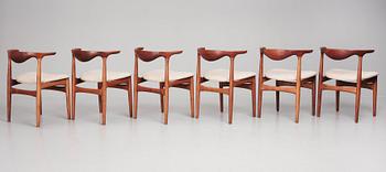 Knud Faerch, a set of six teak 'Cowhorn model 251 chairs', Slagelse Møbelvaerk, Denmark, 1950-60s.