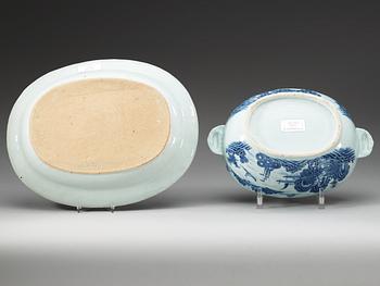 A  blue and white tureen with cover and saucer, Qing dynasty, Qianlong (1736-95).