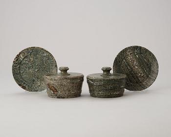 A pair of Swedish Empire 19th century green marble butter boxes.