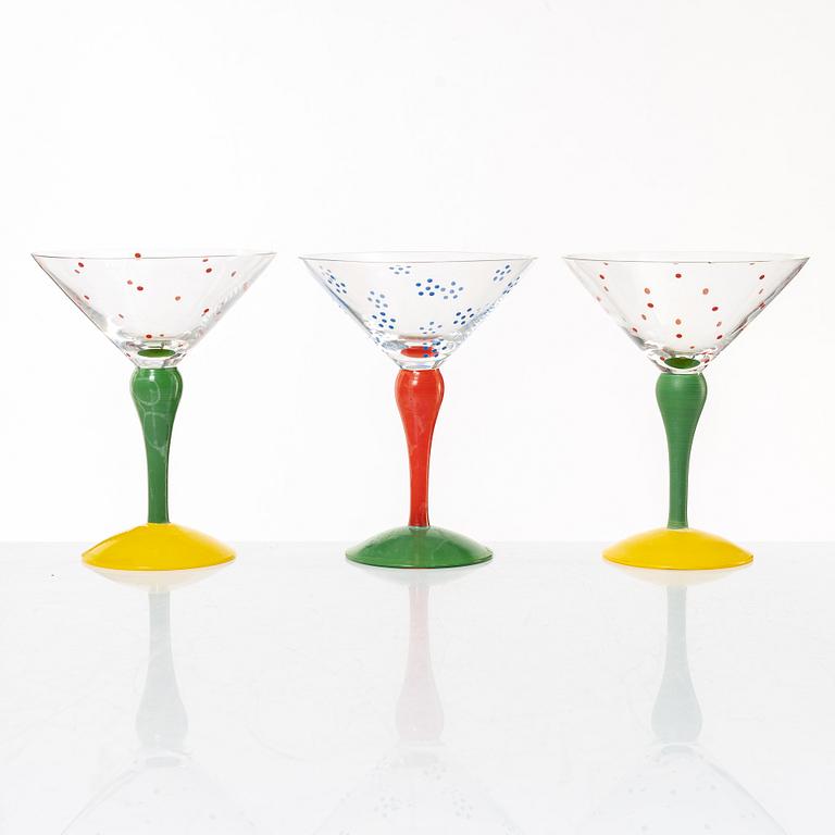 Anne Nilsson, a set of six 'Clown' cocktail glasses, Orrefors.