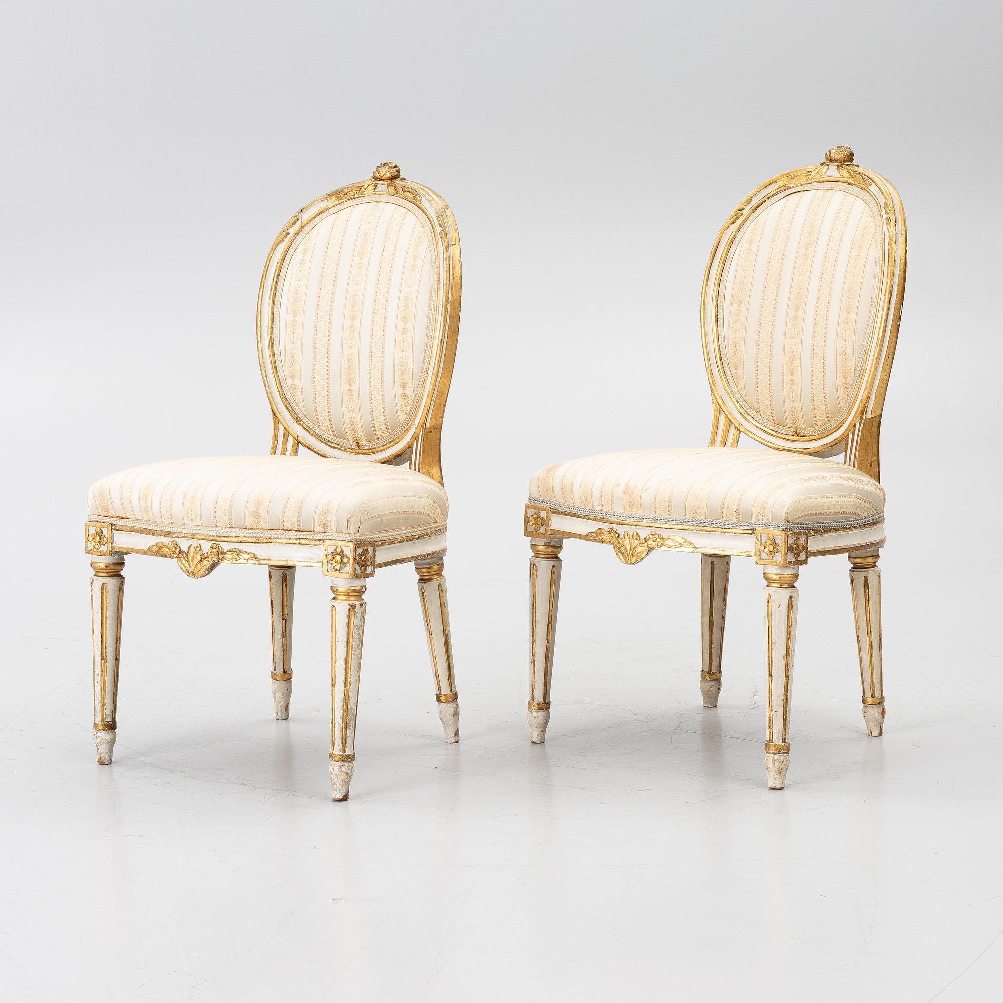 Chairs, a pair, Stockholm work, late 18th century, Gustavian, and a later copy respectively, from 1891.
