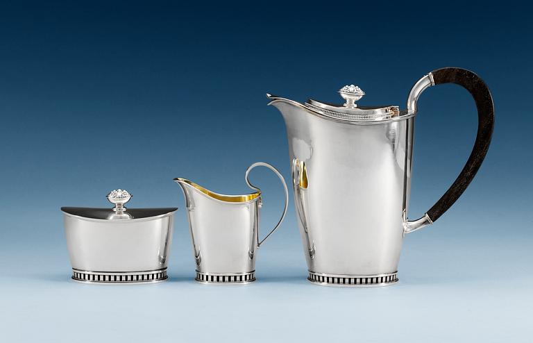 A Sven-Arne Gillgren three pcs of silver coffee set by GAB 1965-67.