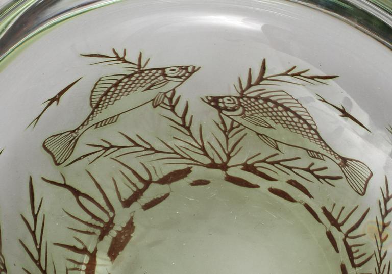 SKÅL, glas, fiskgraal, Edward Hald, Orrefors, signerad, 1900-talets mitt.