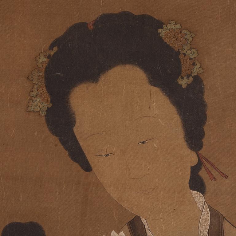 A large scroll painting by anonymous artist, ink and colour on silk, Qing dynasty, 18th century.