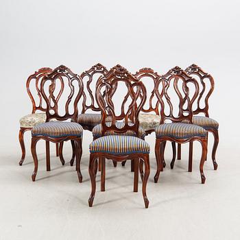 A set of six and two Neo Rococo mahogany chairs.