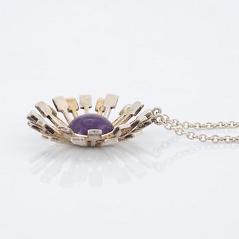 Victor Janson, two brooches  and necklace, silver, with amethyst.