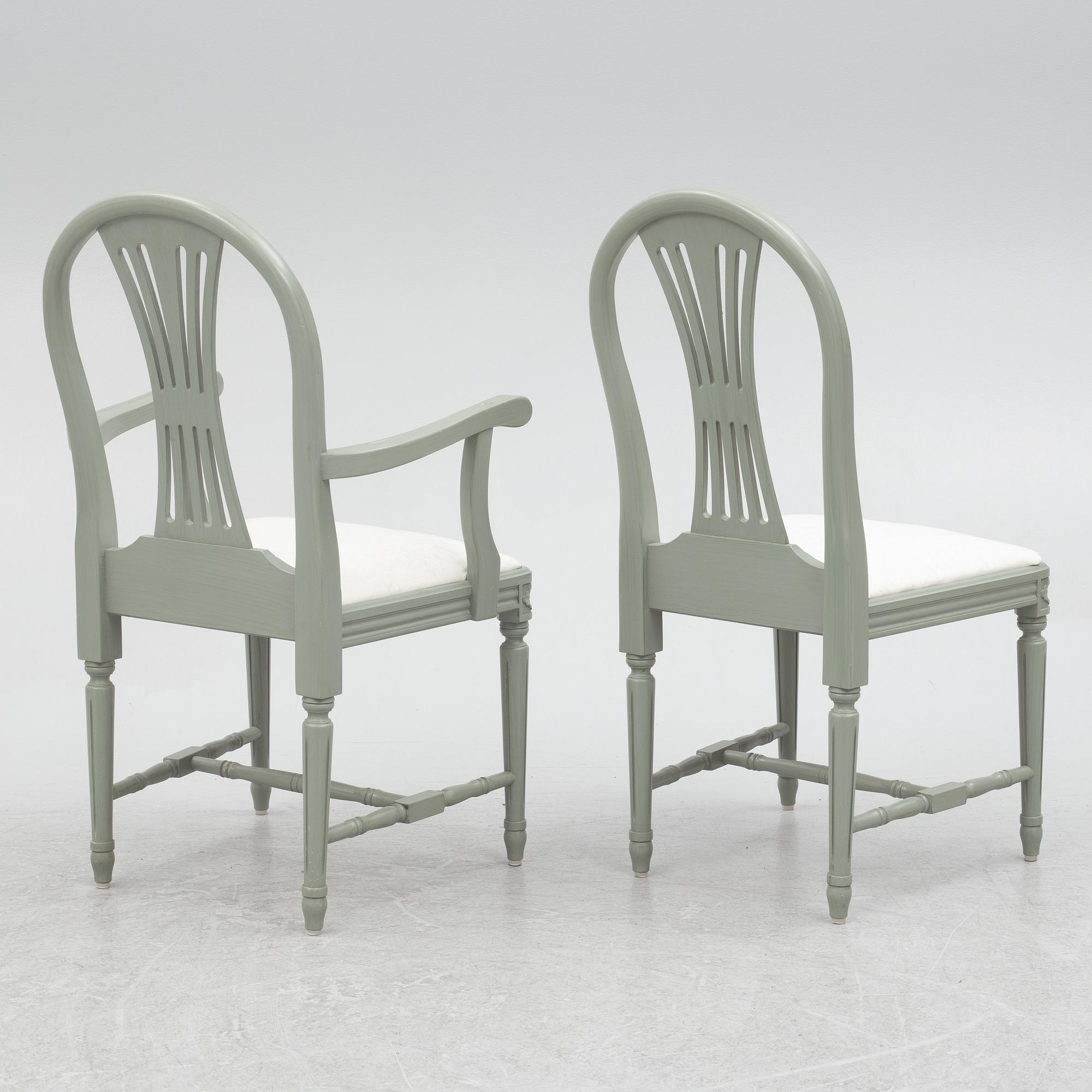 Dining table, with 2 armchairs and 6 chairs, Gustavian style, late 20th century.