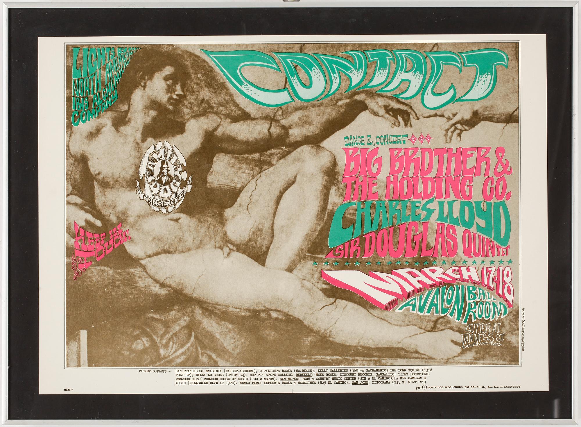 KONSERTAFFISCH, offset, "Big Brother", komponerad av Rick Griffin, 1967.