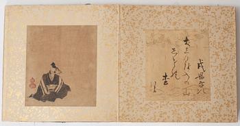 ALBUM, 12 målningar med kalligrafi. Japan, Meiji (1868-1912).
