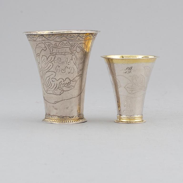 Two parcel-gilt Swedish silver beakers, second half of the 18th Century.