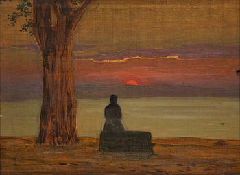 708. Pelle Swedlund, Sunset with seated woman.