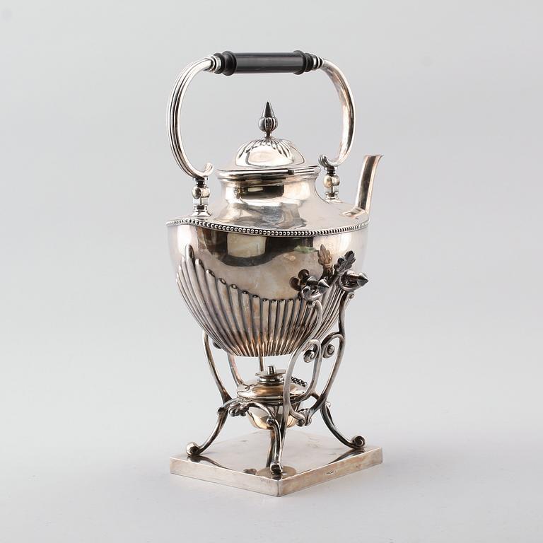 TEKÖK OCH BRICKA, nysilver, tekök märkt GAB, 1900-talets första hälft.