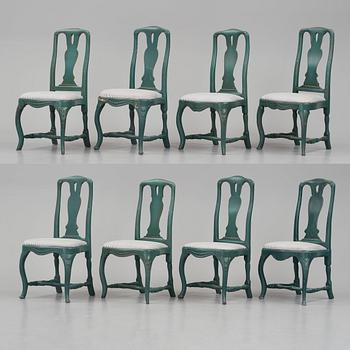 A matched set of eight Swedish Rococo chairs.