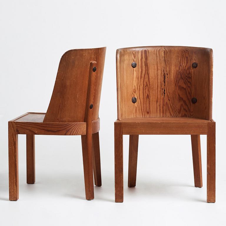 Axel Einar Hjorth, a pair of stained pine "Lovö" chairs, Nordiska Kompaniet, 1930's.